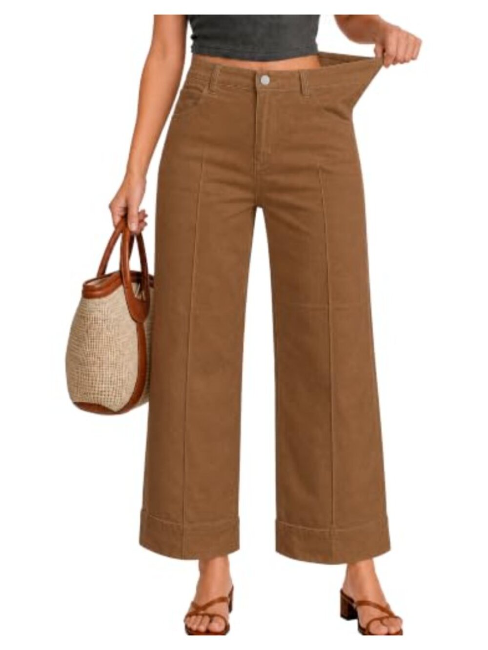 Women's High Waisted Wide Leg Denim Jeans Elastic Button Zip Fly Five Pockets